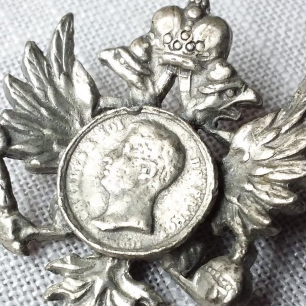 Coat of Arms Charles X Roi de France Pin Brooch, Antique Coro Pewter Crown